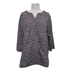 Tweed split neck blue 3/4 sleeve tunic top NWT XL